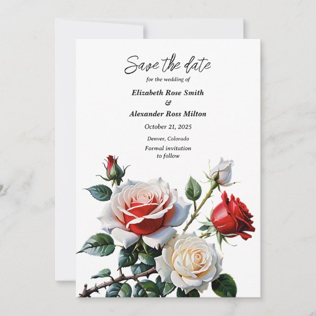 Mörk Söt rosa White röd ros blommigt bröllop Spara Datumet (Framsida)