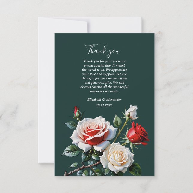 Mörk Söt rosa White röd ros blommigt bröllop Tack Kort (Framsida)