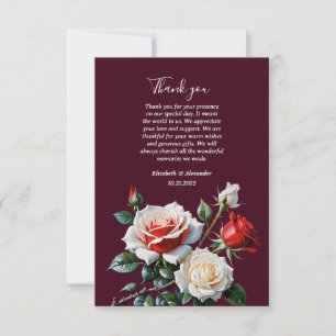 Mörk Söt rosa White röd ros blommigt bröllop Tack Kort