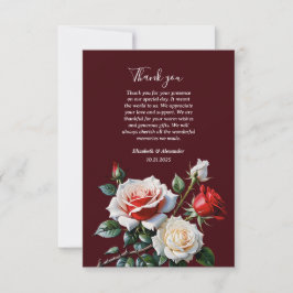 Mörk Söt rosa White röd ros blommigt bröllop Tack Kort