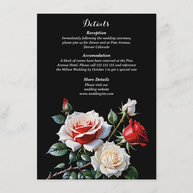 Mörk Söt rosa White röd ros blommigt bröllop Tilläggskort (Framsida)
