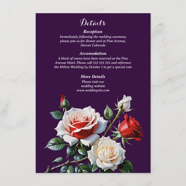 Mörk Söt rosa White röd ros blommigt bröllop Tilläggskort (Framsida)