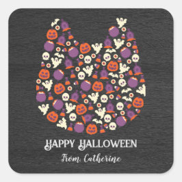 mörk, söta hund cat Halloween fest-inbjudningar Fyrkantigt Klistermärke