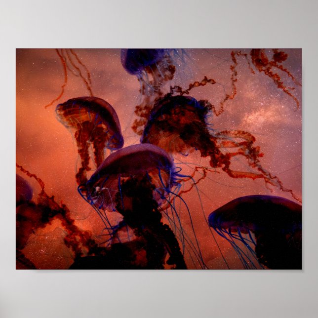 Mörk Space Jellyfish Poster natur (Framsidan)