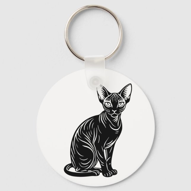 Mörk Sphynx Katt Konst – Mystisk Minimalistisk Des Nyckelring (Framsida)