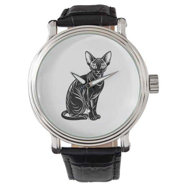 Mörk Sphynx Katt – Minimalistisk Djärv Konst Armbandsur (Framsida)