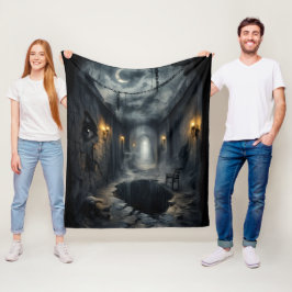 Mörk spöklik fantasikorridor med månbelyst himmel  fleecefilt