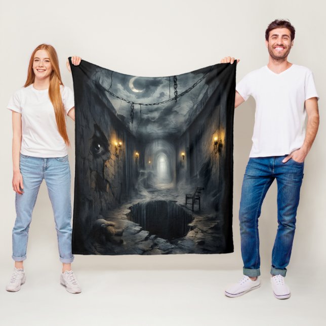 Mörk spöklik fantasikorridor med månbelyst himmel  fleecefilt (På plats)