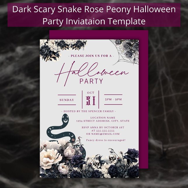 Mörk Spooky Blommigt Snake Cobweb Lila Halloween Inbjudningar (Skapare uppladdad)