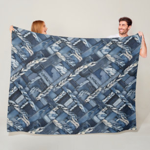 Mörk Sprickade denim-lappverk och bromsar Fleecefilt