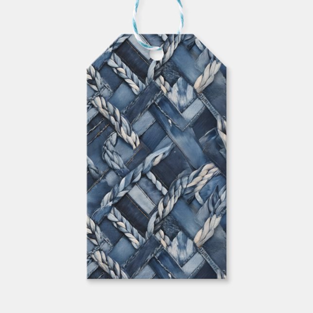 Mörk Sprickade denim-lappverk och bromsar Presentetikett (Framsidan)