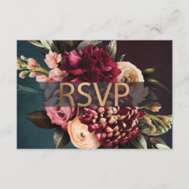 Mörk stämningsfull blomster stor röd ros guld RSVP Tilläggskort