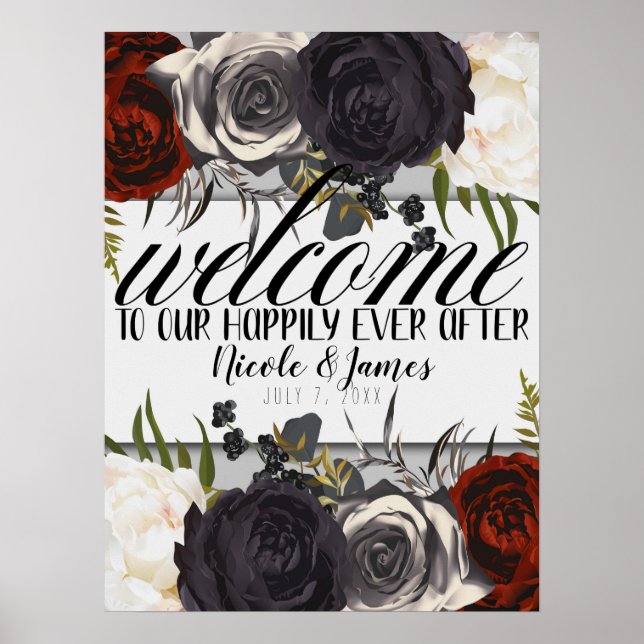 Mörk stämningsfull glamour botanisk blomster välko poster (Framsidan)