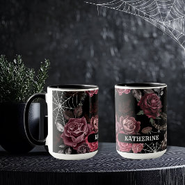 Mörk stämningsfull gotisk blomster svart bröllopsd mugg