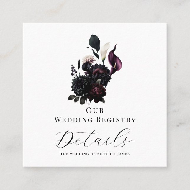 Mörk stämningsfull romantisk blombröllopspresentre fyrkantigt visitkort (Framsida)