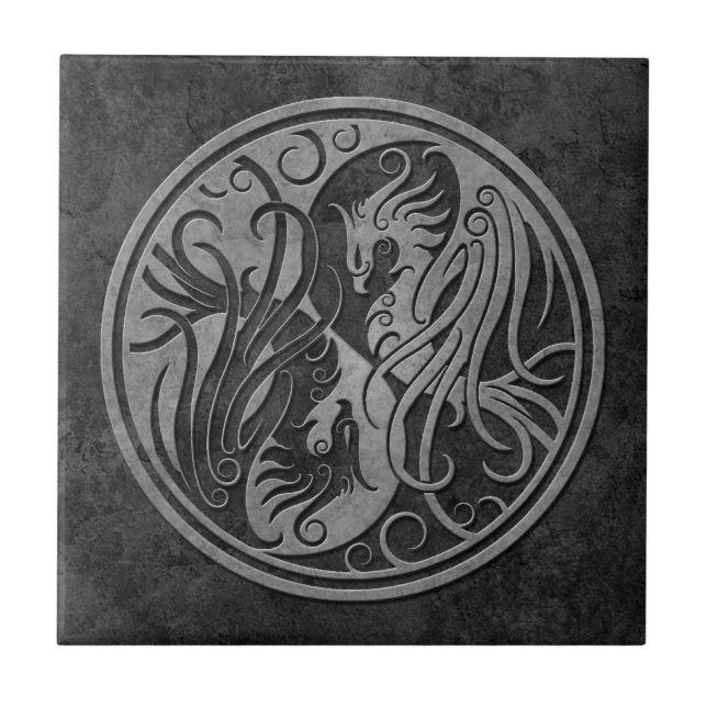 Mörk sten Yin Yang Phoenix Kakelplatta (Framsidan)
