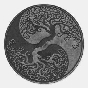Mörk Stone Yin Yang Träd Runt Klistermärke