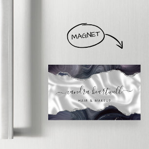 Mörk Stormgrå Agat Silver Glitter Lyx Magnetiska Visitkort