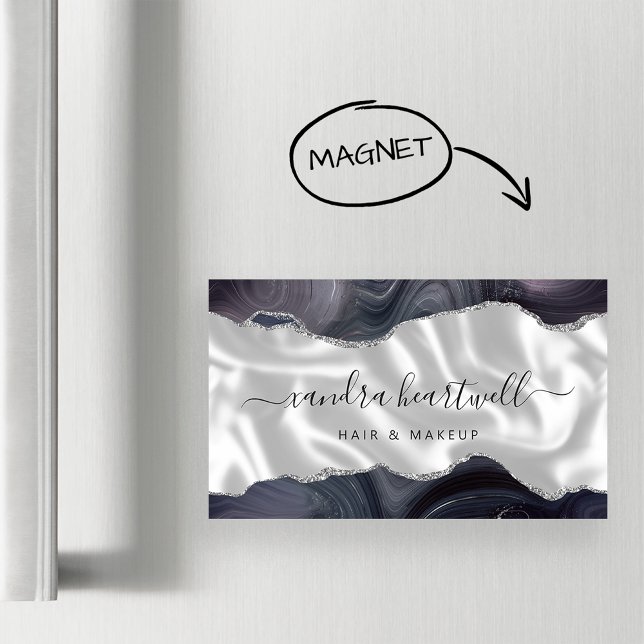 Mörk Stormgrå Agat Silver Glitter Lyx Magnetiska Visitkort (Skapare uppladdad)