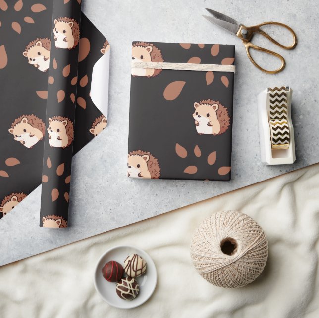 Mörk Svart hösten Hedgehog Sömlös radbrytning Papp Presentpapper (Hantverk)