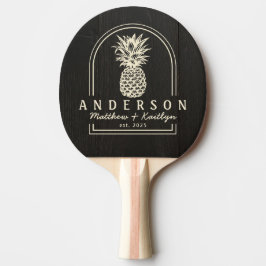 Mörk Svart Trä Ananas Bröllopsbåge & Namn Pingisracket