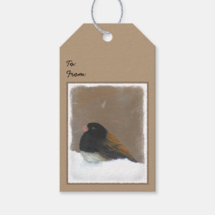 Mörk-Synad Juncomålning - original- fågelkonst Presentetikett