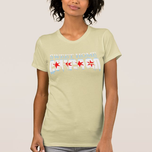 Mörk t skjorta för söt hem- Chicago flaggahorisont Shirt (Framsida)