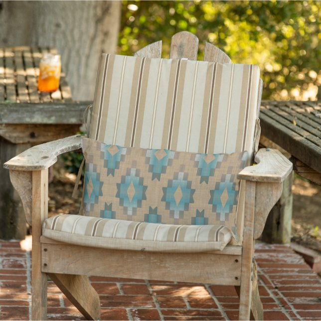 Mörk Tan Brown Ochre Taupe Teal Blue Tribal Art Lumbarkudde (Stol)