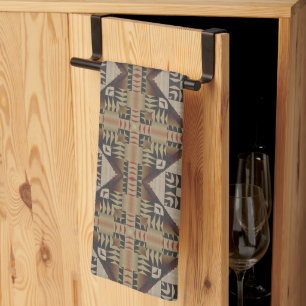 Mörk Tan Taupe Brown Red Black Tribal Art Kökshandduk