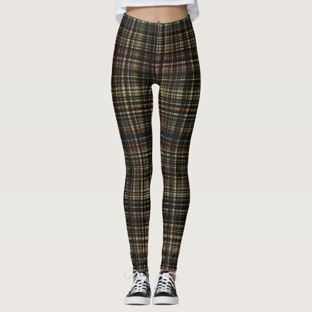 Mörk Tartan (Play) Anpassningsbar Leggings (Framsida)