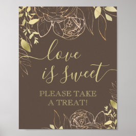 Mörk Taupe & Guld Modern Blommigt Sweet Favor Bord Poster