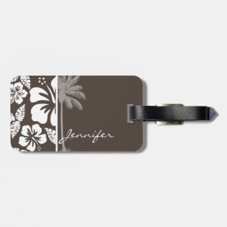 Mörk Taupe Tropical Hibiscus; Summer Handflatan Bagagebricka