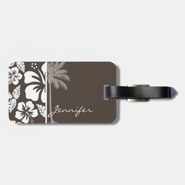 Mörk Taupe Tropical Hibiscus; Summer Handflatan Bagagebricka (Baksida Vågrät)