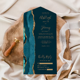 Mörk Teal Agat Guld Glitter Bröllop