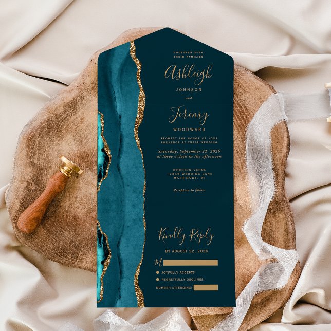 Mörk Teal Agat Guld Glitter Bröllop (Skapare uppladdad)