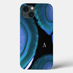Mörk Teal Agate Geode Monogram