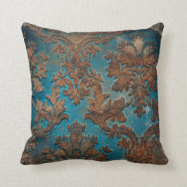 Mörk Teal and Patina Damask Kudde