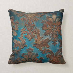 Mörk Teal and Patina Damask Kudde