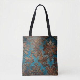 Mörk Teal and Patina Damask Tygkasse