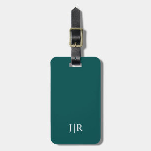Mörk Teal and White I Modern Monogram Bagagebricka