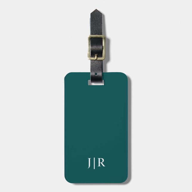 Mörk Teal and White I Modern Monogram Bagagebricka (Vertikal Framsida)