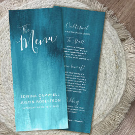 Mörk teal aqua blue grönt modern art bröllop-meny meny