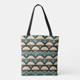 Mörk Teal Art Deco Scalloped Fläkt mönstrad Tygkasse