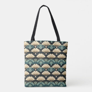 Mörk Teal Art Deco Scalloped Fläkt mönstrad Tygkasse