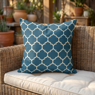 Mörk Teal Blå Grön Elfenbensfärgad Quatrefoil Fack Kudde