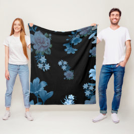 Mörk Teal & Blå Ros Blommig Mönster Fleecefilt