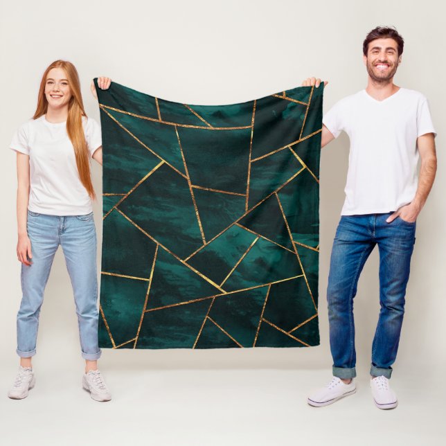 Mörk Teal Bläck Copper Guld Geometric Glam #1 Fleecefilt (På plats)