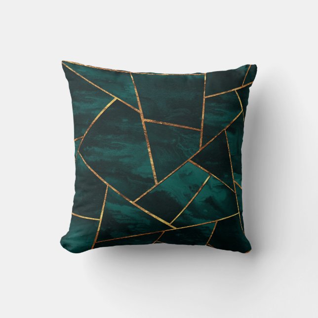 Mörk Teal Bläck Copper Guld Geometric Glam #1 Kudde (Framsida)