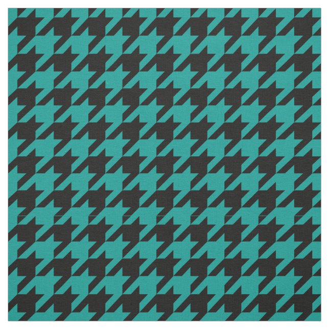 Mörk Teal, Black Houndstooth Mönster #2M Tyg (Provkarta)
