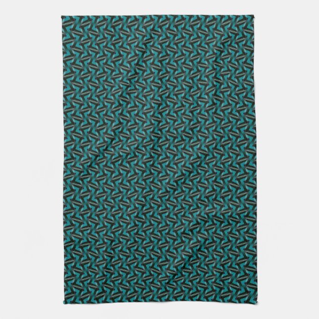 Mörk Teal & Black Mönster Tea Towel Kökshandduk (Vertikal)